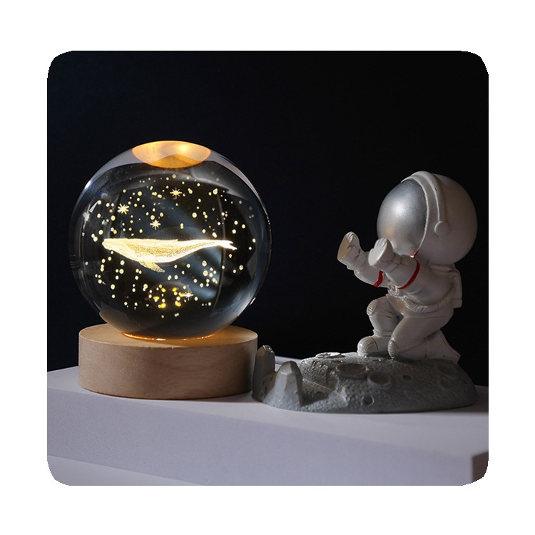 NEW Neon Hot Sale Wooden Bottom Galaxi Star Bedside Lights 3D Glass Crystal Ball LED Moon Lamp For Bedroom Kids Girlfriends Gift