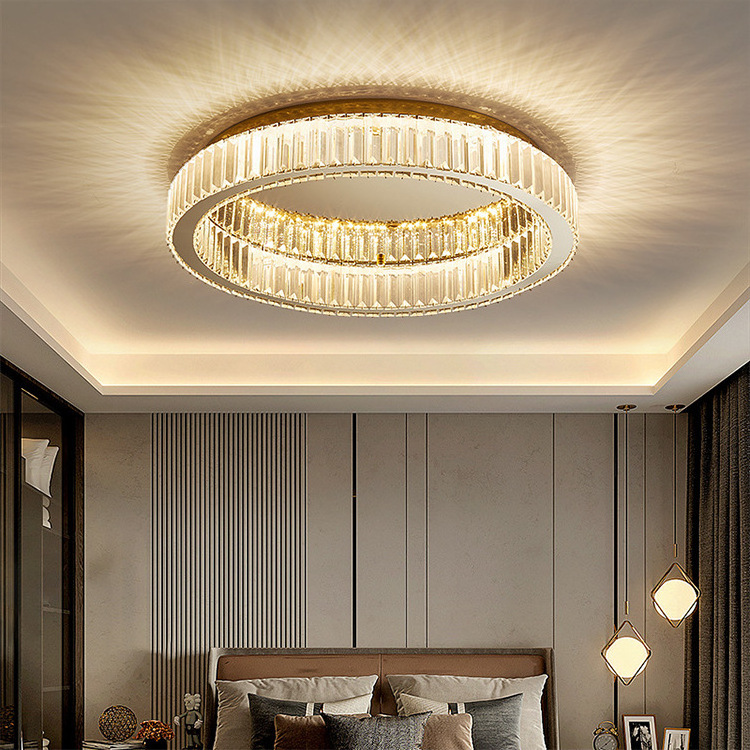 New Round Led Ceiling Light Indoor Hotel Living Room Luxury Gold Crystal Ceiling Lamp 2024