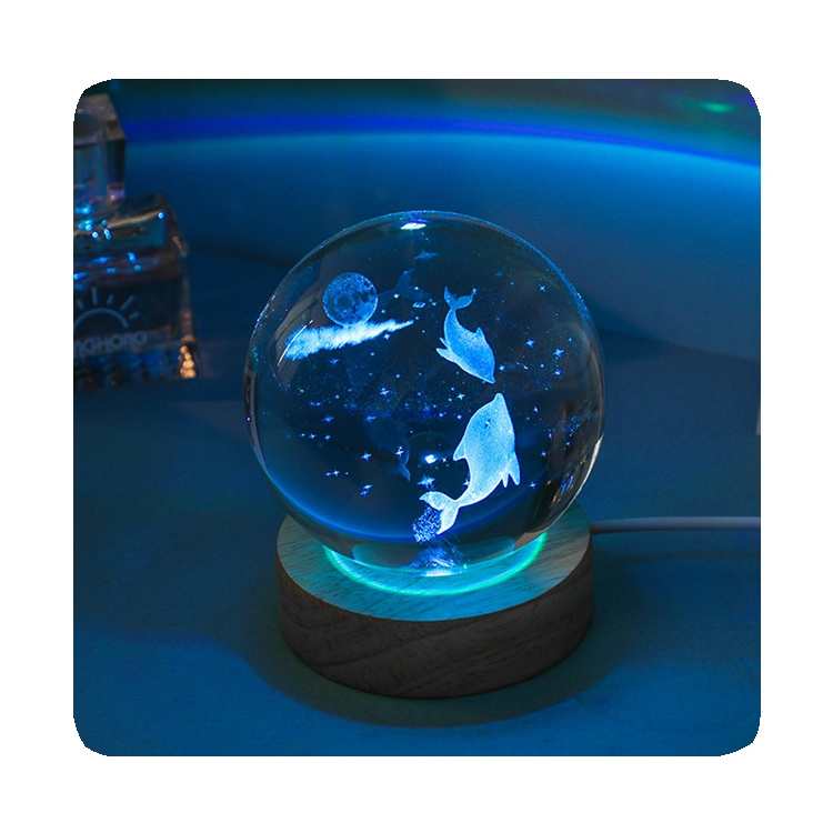 NEW Neon Hot Sale Wooden Bottom Galaxi Star Bedside Lights 3D Glass Crystal Ball LED Moon Lamp For Bedroom Kids Girlfriends Gift