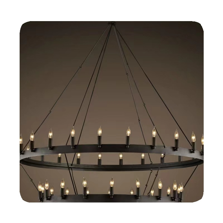 NEW American Country Chandelier Modern Industrial Style    two tier Black Iron Living Room Candle Holder Chandelier wagon wh