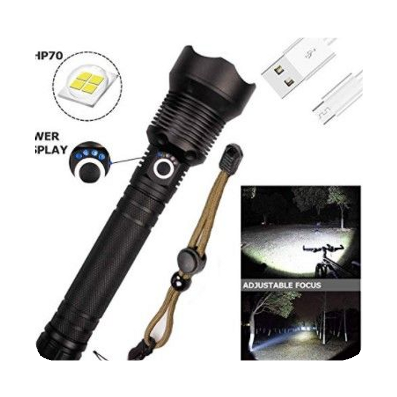 New Led Flashlight Super Bright 3 Mode Zoomable Xhp70.2 Torch Lantern Xhp70 Flashlight Powered By High Power 26650 Conjoined Bat