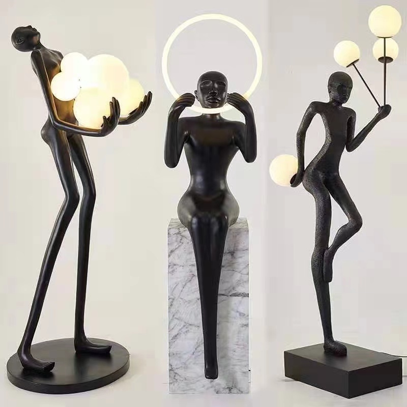 NEW Artwork Floor Lamps Human Sculpture Decor Lobby Reception Counter Post Lantern Floor Lights Humanoid Statue Light 2024