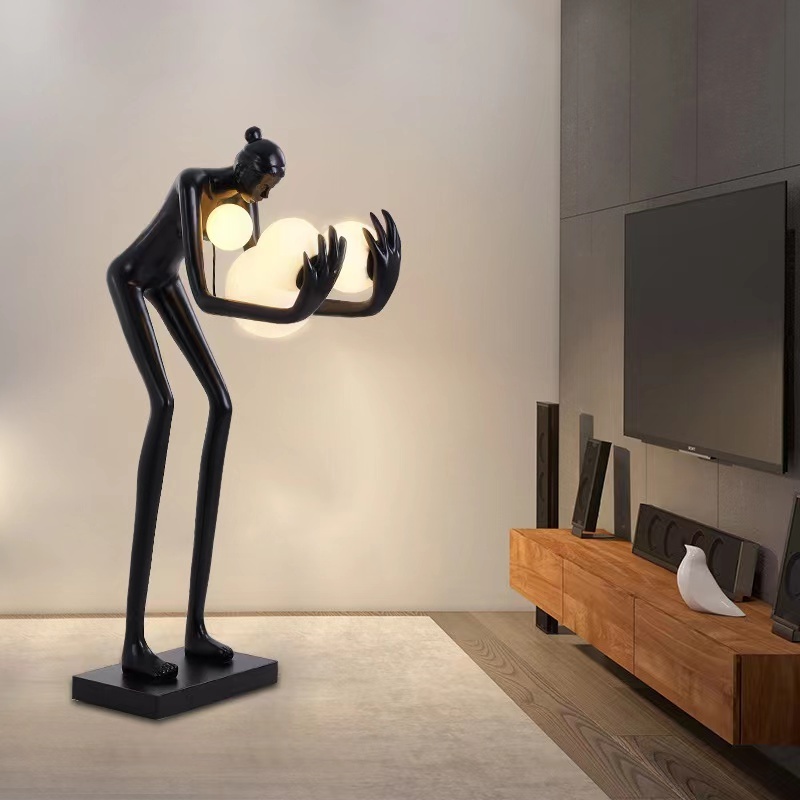 NEW Artwork Floor Lamps Human Sculpture Decor Lobby Reception Counter Post Lantern Floor Lights Humanoid Statue Light 2024