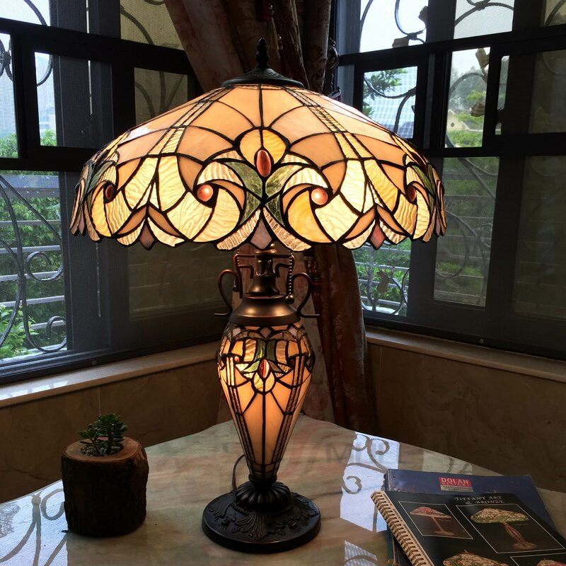 2024 New 16 Inch Handmade Glass Lamp Stained Glass Art Lighting Bedroom Vintage Retro Desk Lamp