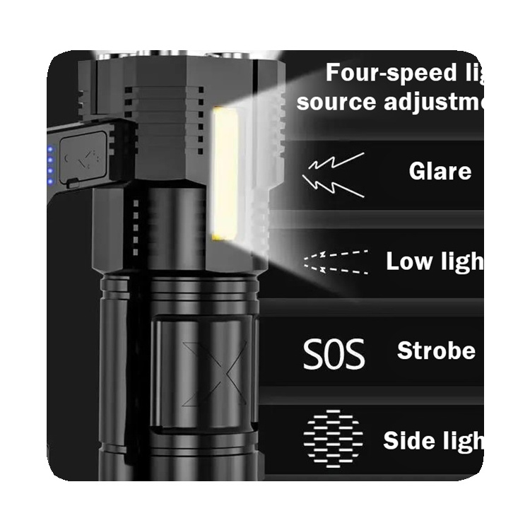 NEW Hot Sale Portable Rechargeable Outdoor Torch Light High Brightness Waterproof LED Flashlights With Side Light 2024