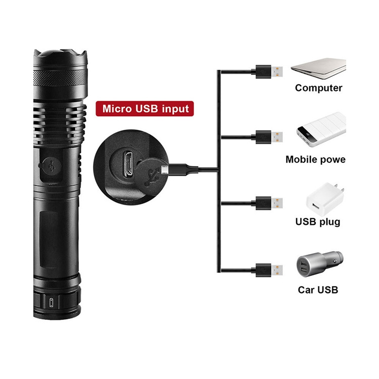 New Led Torch Tactical Telescoping Rechargeable Super Bright Linterna Taschenlampe Flashlight 100000 Lumens Waterproof 2024