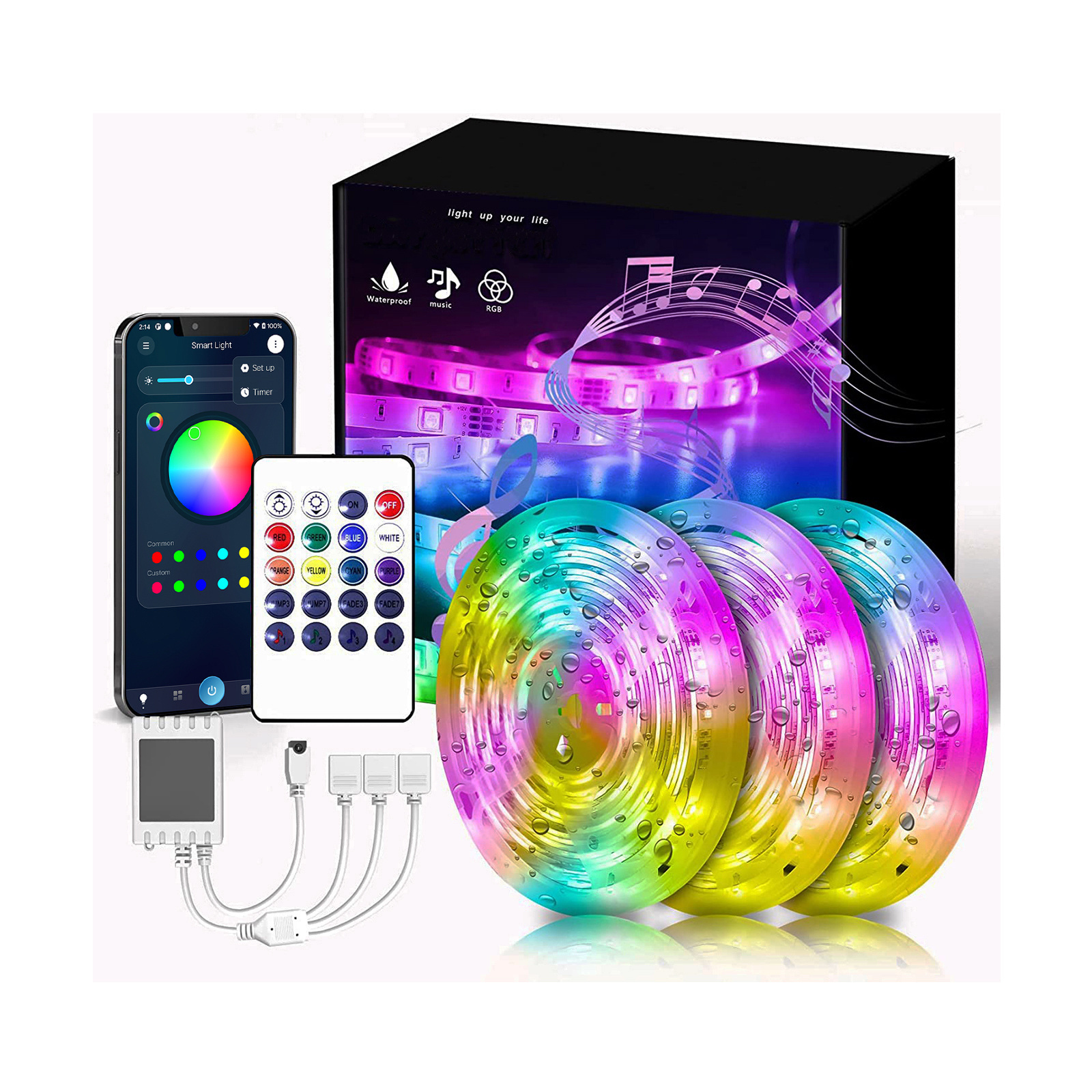 NEW 50ft 15M 5050 RGB 450LEDs IP65 Waterproof Music Sync Christmas Decoration Blue tooth APP Control Led Strip Lights 2024