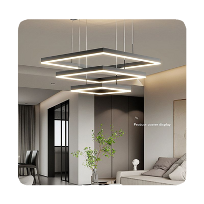 New Modern Hanging Pendant Light Contemporary Acrylic Black New Design Square Lamp Dining Room Living Room Led Chandelier 2024