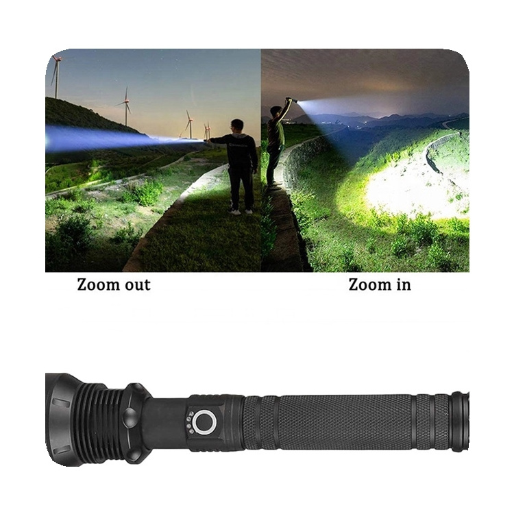 New High Power Xhp70.2 Usb Rechargeable Telescopic Zoomable Power Display Led Flashlights 5000 Lumen Hand Torch Light 2024