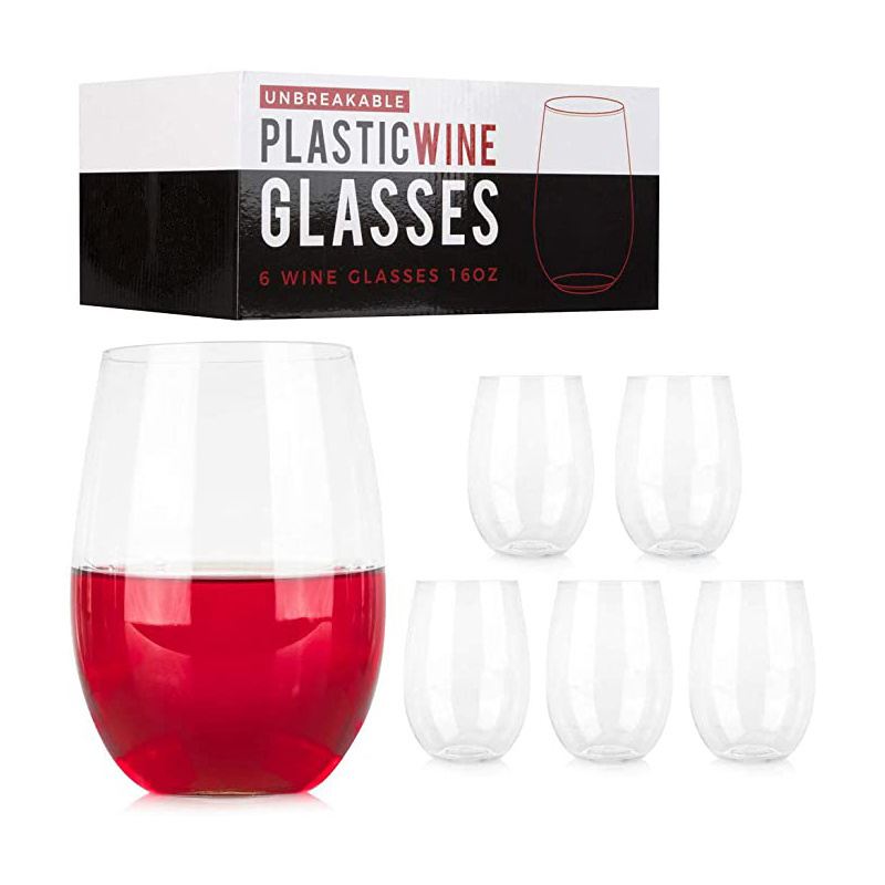 Stemless Plastic Wine Glass Unbreakable Reusable Tritan Wine Glasses 4 Set