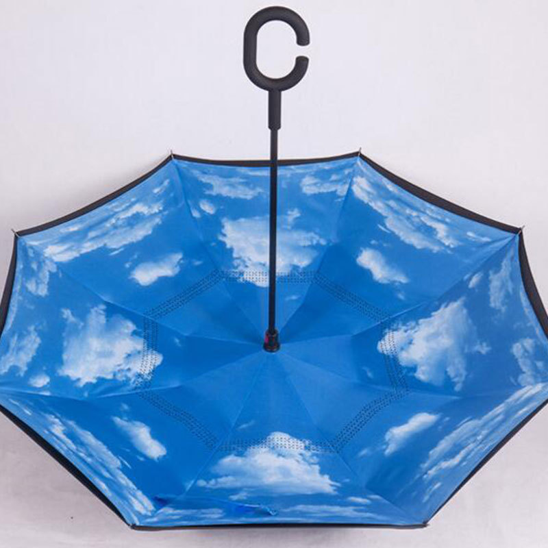 C Handle Paraguas Windproof Double Layer Travel Parasol Umbrellas Car Reversible Umbrella With Logo