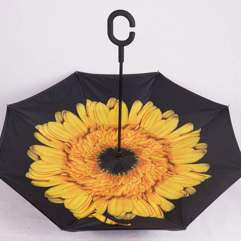 C Handle Paraguas Windproof Double Layer Travel Parasol Umbrellas Car Reversible Umbrella With Logo