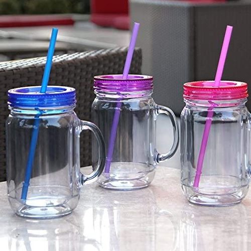 Gift-giving Double-layer Insulated Mason Jar Plastic Storage Containers Large Mason Jar With Handle