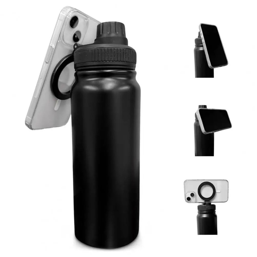 stainless steel 32oz magnetic lid water bottle insulated thermos magnetic water bottle with magnetic cell phone holder