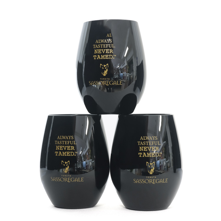 Plastic 8oz print logo stemless wine glasses unbreakable black wine glass