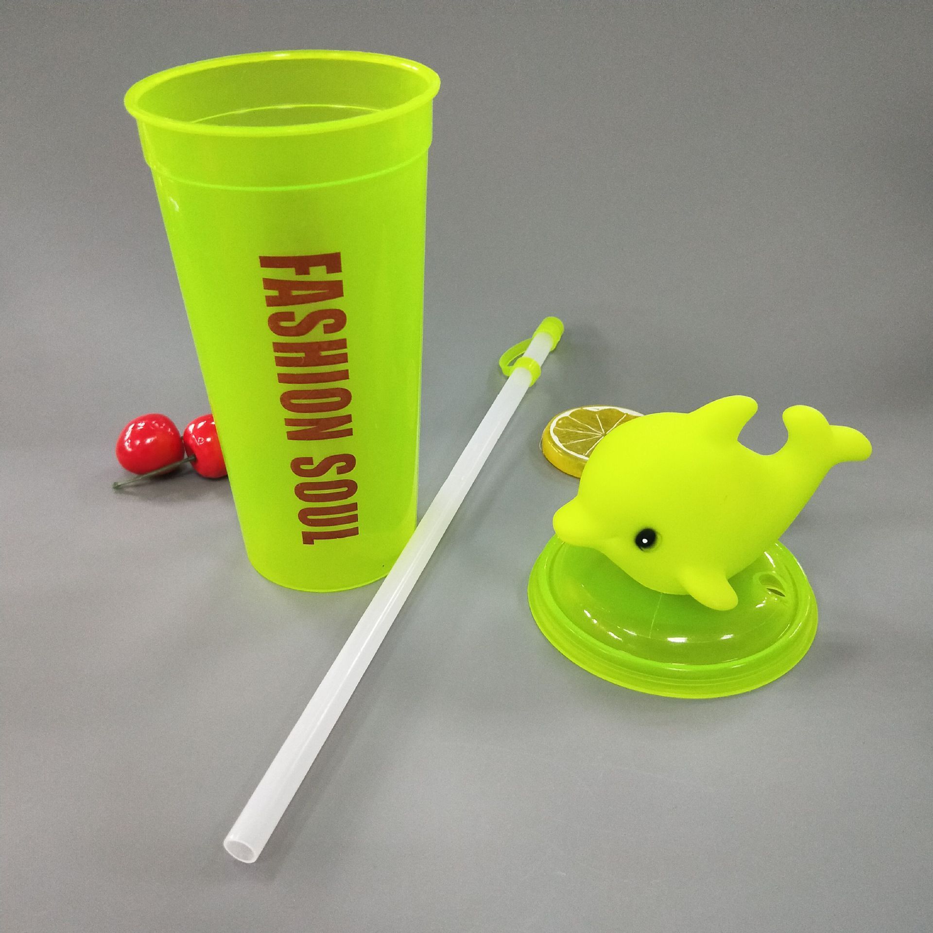 Promotional clear plastic PET shaped animal cup bubble tea cup with straw and lid disposable animal head straw cup