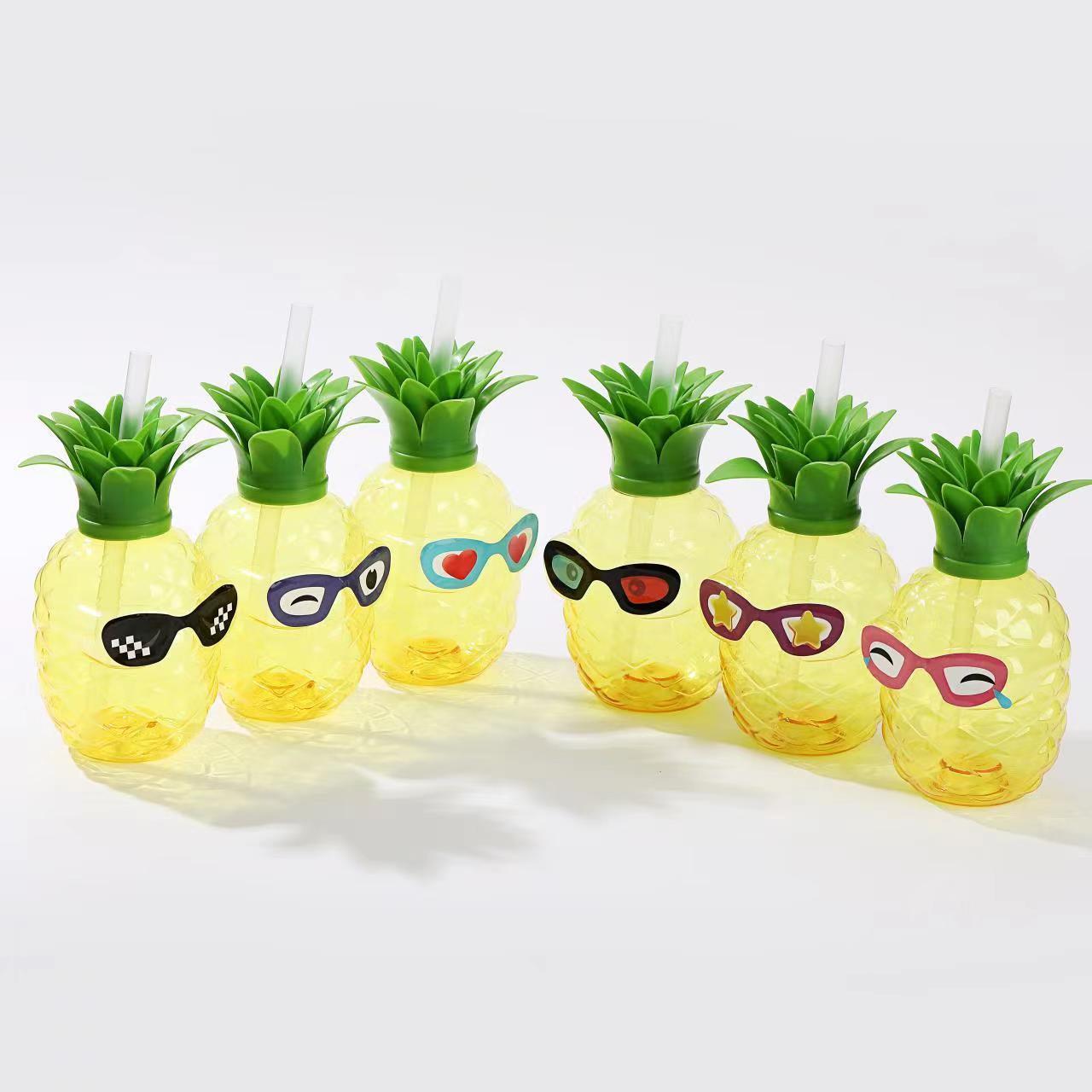 16oz Cute Fruit Shaped Anime Plastic Cup Disposable Juice Drink Pineapple Cup With Lid & Straw