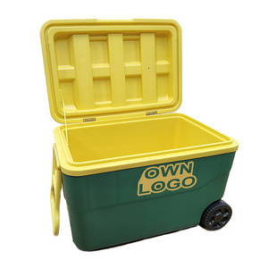 50L Wheeled Hard Cooler Keeps Ice Camping Plastic Portable Picnic Ice Chest Cooler Box With Handle