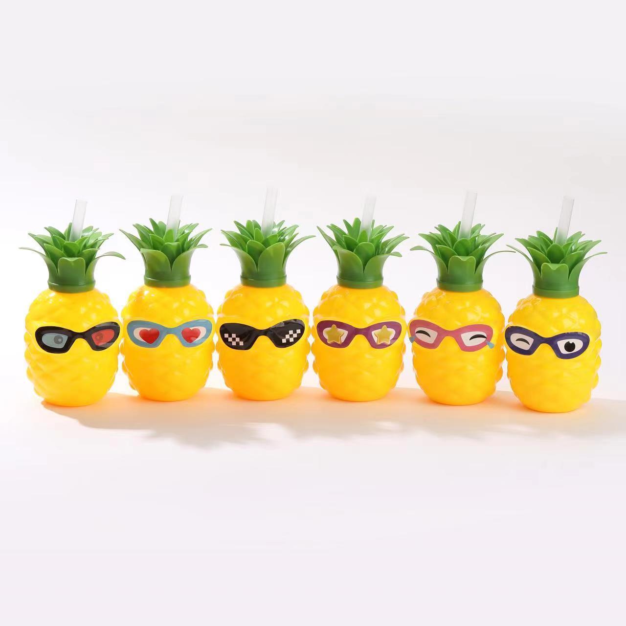 16oz Cute Fruit Shaped Anime Plastic Cup Disposable Juice Drink Pineapple Cup With Lid & Straw