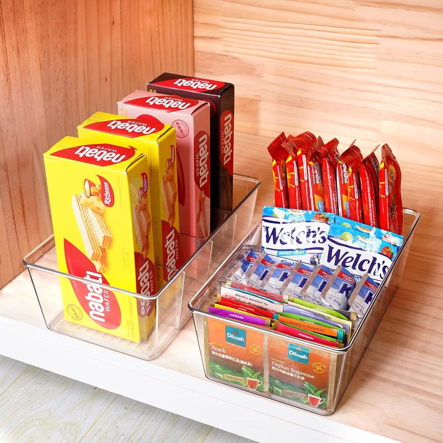 Stackable Fridge Organizers Food Cold Room Storage Organization Bins Clear Plastic Storage Bins with Dividers