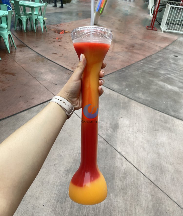 Custom design 32 oz unique ice cups plastic bottle long neck drinking yard plastic disposable long margarita cup