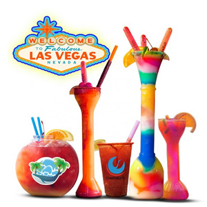 24/32oz Long neck vasos-plasticos-daiquiri souvenir cup stadium fiesta custom plastic tall slush yard cup with straw