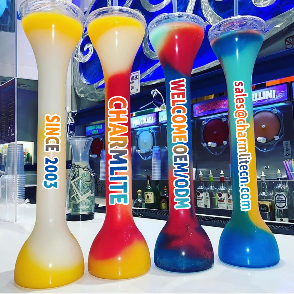 Custom design 32 oz unique ice cups plastic bottle long neck drinking yard plastic disposable long margarita cup