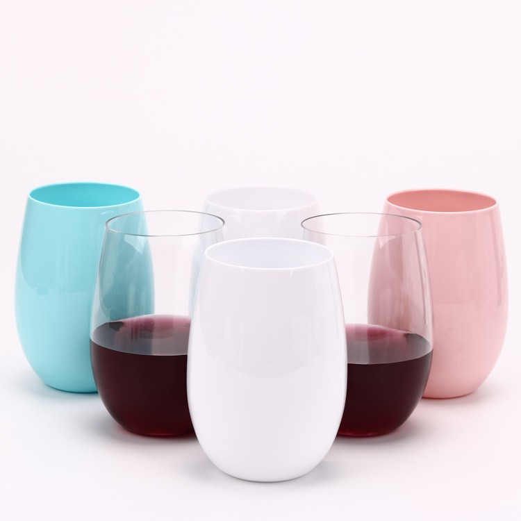 Stemless Plastic Wine Glass Unbreakable Reusable Tritan Wine Glasses 4 Set