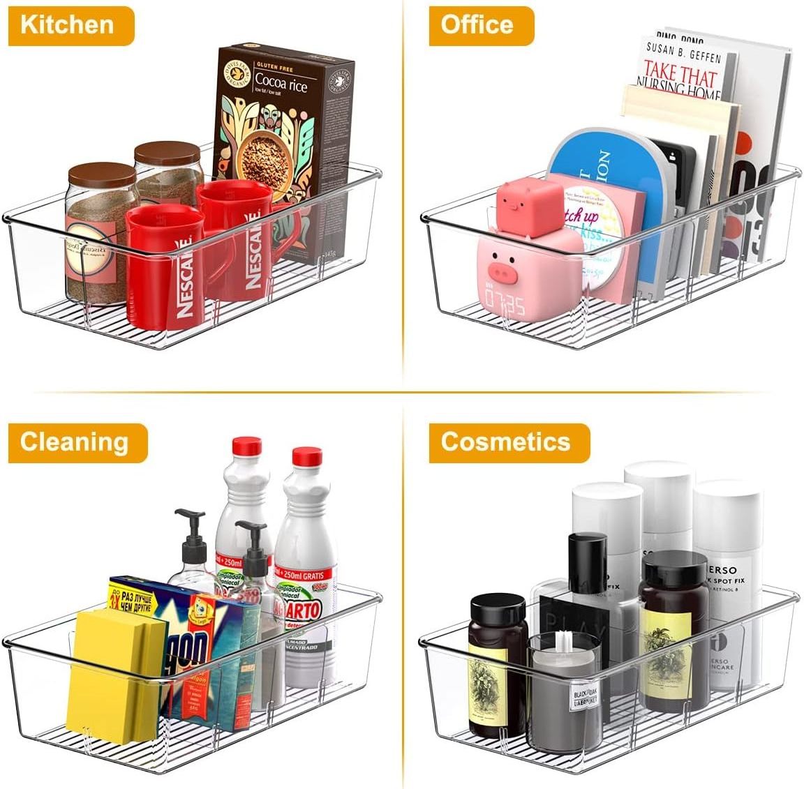 Stackable Fridge Organizers Food Cold Room Storage Organization Bins Clear Plastic Storage Bins with Dividers