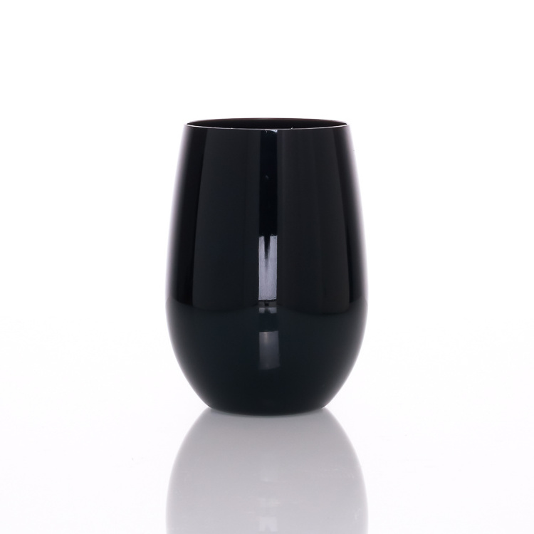 Plastic 8oz print logo stemless wine glasses unbreakable black wine glass