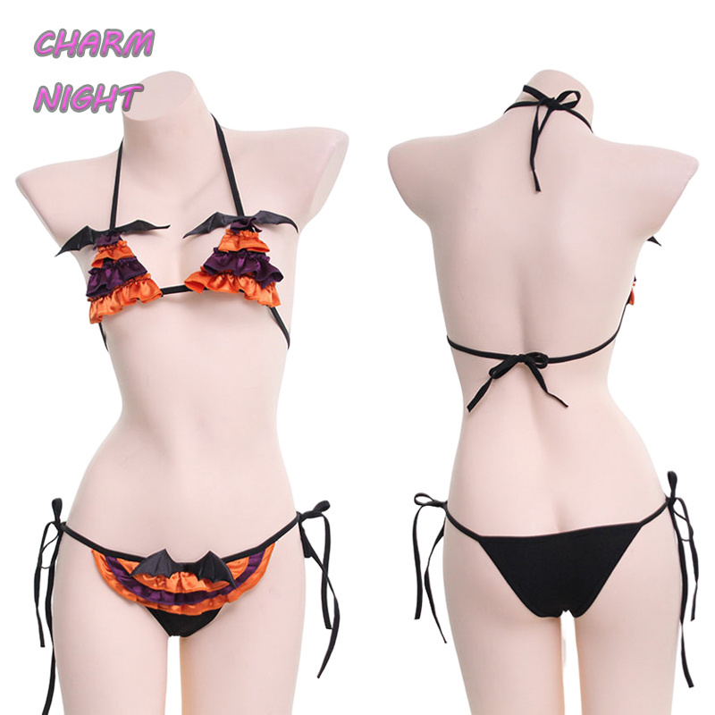 2023 Trick or Treat Halloween Party Women Sexy Costumes 2 PCS Mini Bra and Bikini Thong Sets Sexy Cosplay Costumes for Women