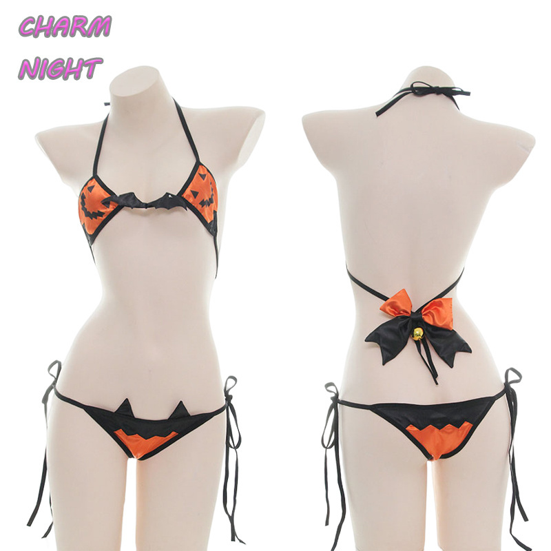 2023 Trick or Treat Halloween Party Women Sexy Costumes 2 PCS Mini Bra and Bikini Thong Sets Sexy Cosplay Costumes for Women