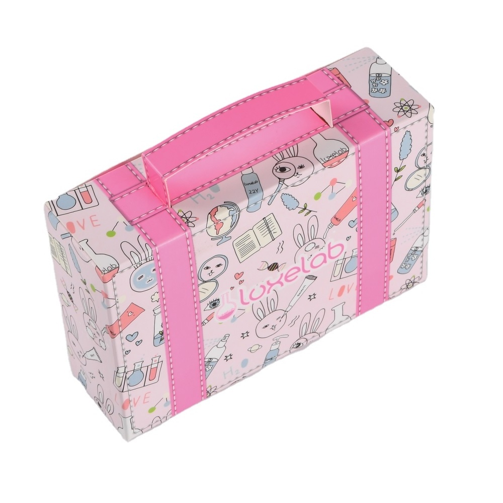 Versatile Pink Paperboard Kids Baby Cardboard Suitcase Shape Box for Packaging with Handle