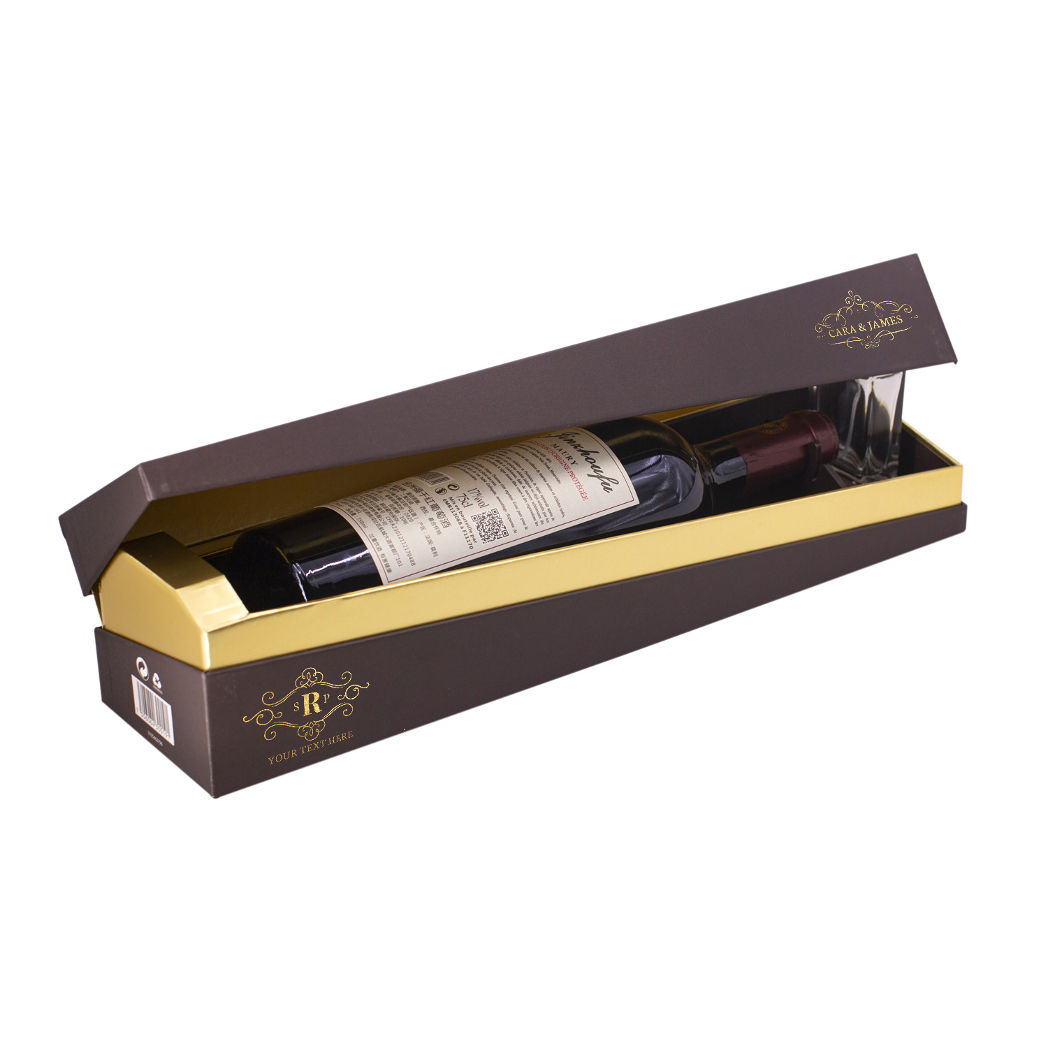 Luxury Gift Set Wine Bottle Glass Packaging Box Portable Leather Wine Gift Boxes with Flocking EVA Foam Insert