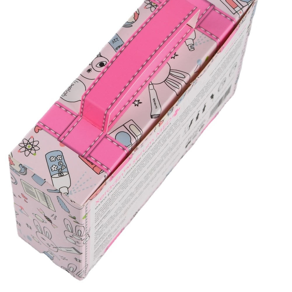 Versatile Pink Paperboard Kids Baby Cardboard Suitcase Shape Box for Packaging with Handle