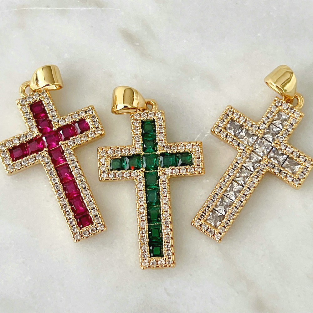 2022 Popular Design Micro Pave Coloful Cross Charm Pendant Fashion Jewelry