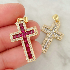 2022 Popular Design Micro Pave Coloful Cross Charm Pendant Fashion Jewelry