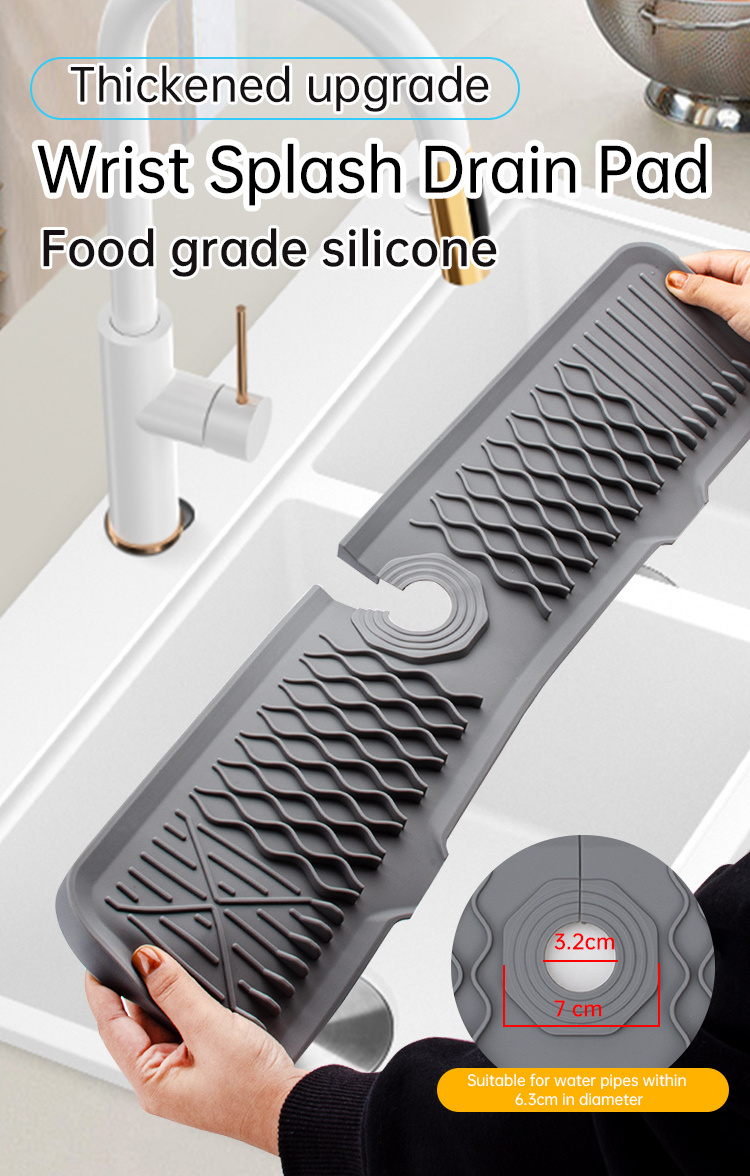 24*5.7 inch Hot Silicone Faucet Sink Splash Guard , Outlet & Slope Upgraded Faucet Water Catcher Mat for Kitchen,Bathroom