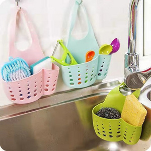 Kitchen Sink Shelf,Ajustable Strap Faucet Caddy with Drain Holes for Drying,Hanging Silicone Storage  Holder for Sponge,Soap