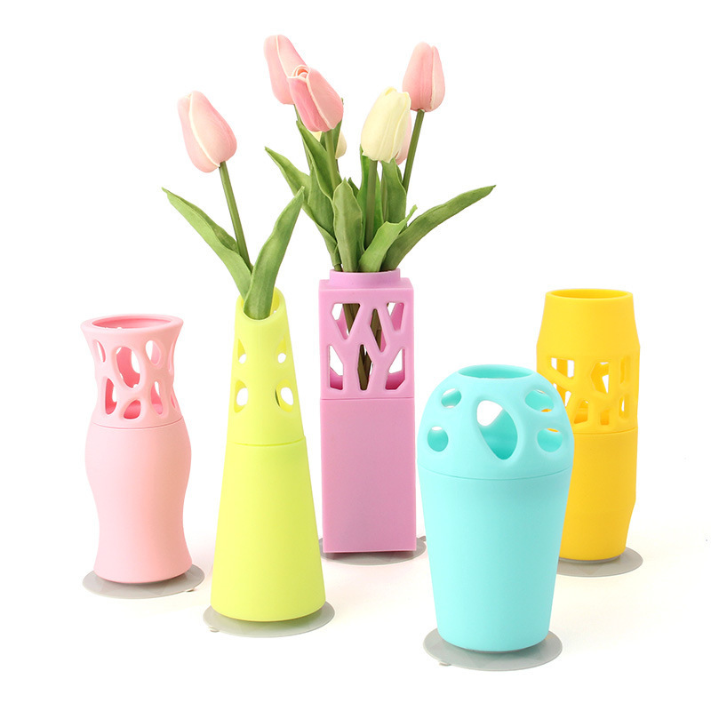 New Arrival Silicone Vase Silicone Flower Vase Plant Flower Pot With Strong Suction Cup Flower Vase