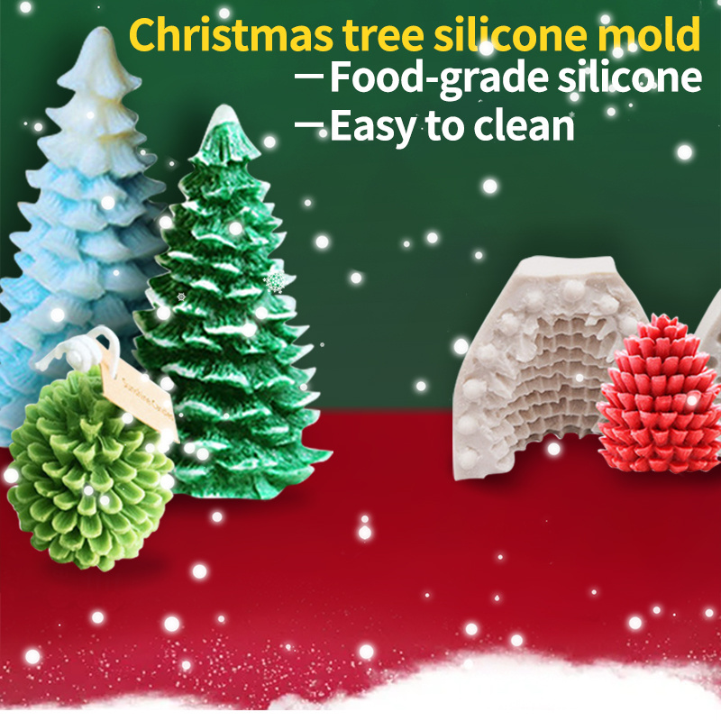 Newest Hot Selling Xmas Soap Silicone Molds Decoration Pine Cones Shape Christmas Tree Candle Mold