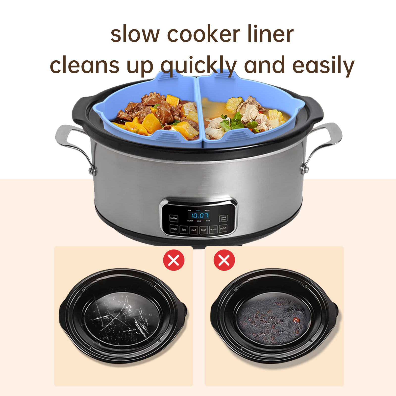 Hot Sale Silicone Slow Cooker Divider Liners, Fit 6qt 7qt 8qt Slow Cooker Reusable Food Grade Silicone Crock Pot Liners