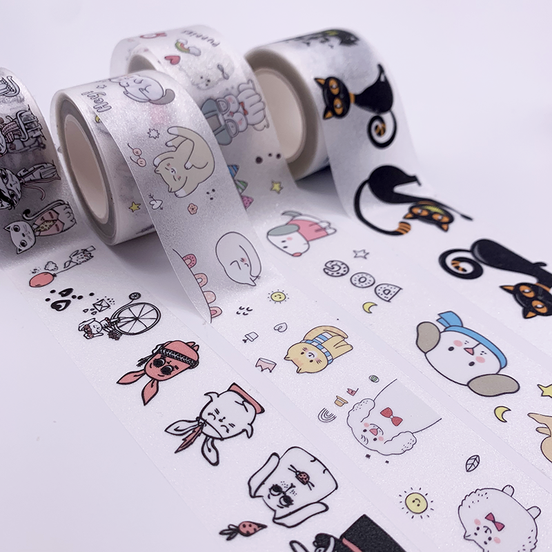 Washi Tape Manufacturer Cetak Kawaii Pet Cartoon Adhesive Cute Washi Masking Tape With Gold Foil