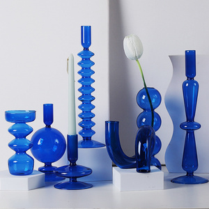 New Taper Candle Vessels Holder Hot Selling Glass Blue Candle Holders