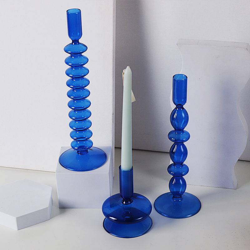 New Taper Candle Vessels Holder Hot Selling Glass Blue Candle Holders