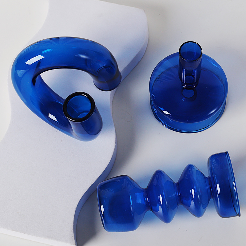 New Taper Candle Vessels Holder Hot Selling Glass Blue Candle Holders