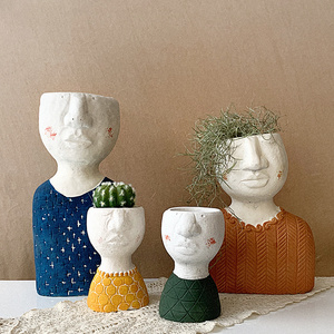 Hipster Cement Family Face Plant Pot Unique Flower Pots