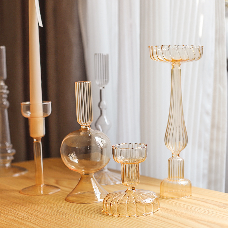 New Design Champagne Candle Holder Centerpiece for Wedding Modern Decorative Hand Blown Glass Tulip Candlestick Holder