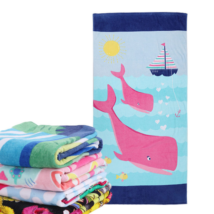 Luxury Customized Jacquard Large Water Absorbent Cartoon Kids Logo Terry Swim Bath Towel Custom Printed Cotton Beach Towels