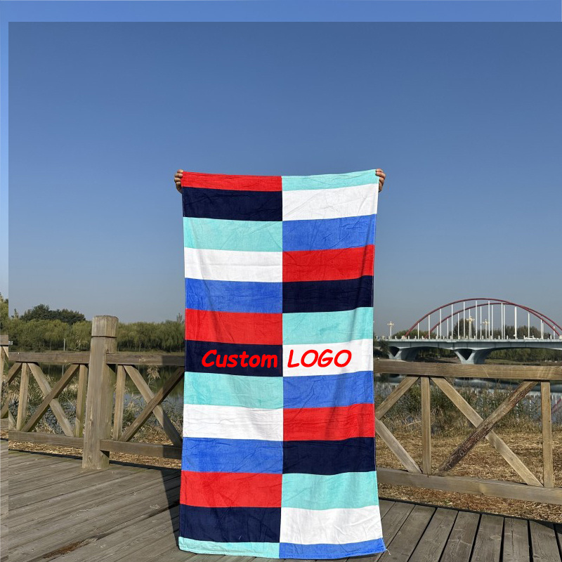 100% Cotton Embroidery Logo Pool Towel Oversized Extra Large Stripe Terry Custom Printed Cotton Beach Towel